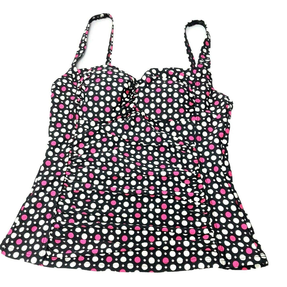 Womens Tankini Top Size Small Modest Swimsuit Top Black White Pink Polka Dots